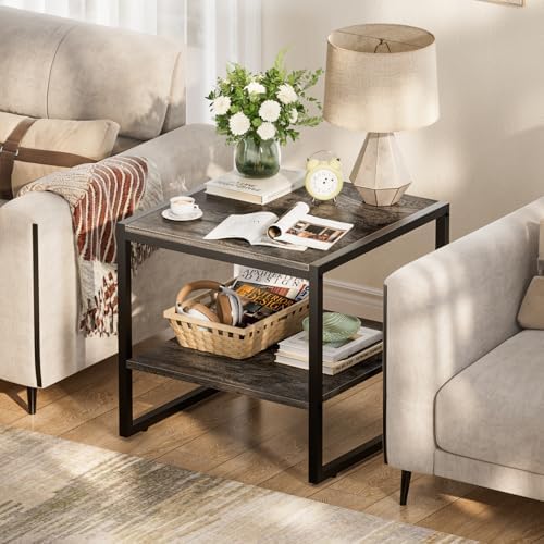 Homieasy End Table, 20 Inch Square Side Table, Mini Fridge Stand, Black Oak - Image 2