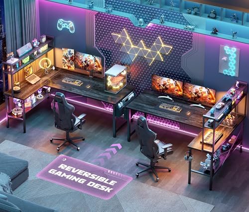 Aheaplus 59" L Shaped Desk Gaming Desk with LED Light & Power Outlet - Image 7
