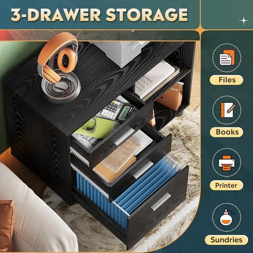 DEVAISE Wood File Cabinet, 3 Drawer Lateral Filing Cabinet Black - Image 4