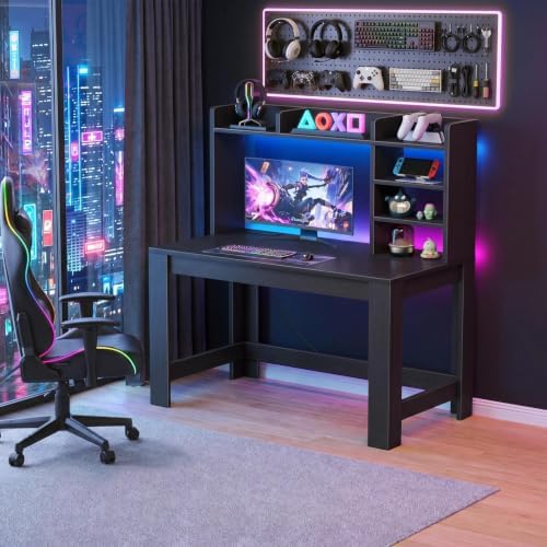 WINAZ 43" Black Gaming Desk with Hutch and Built-in Power Outlet - Image 2