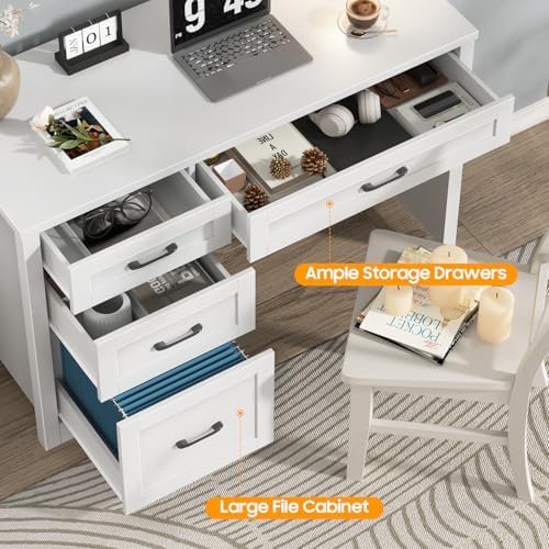 Halitaa Executive Desk with 3 Storage Drawers, White - Image 4