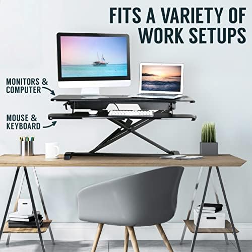 TechOrbits Standing Desk Converter-32-inch Height Adjustable, MDF Wood, Sit Riser-Black, 32" - Image 4