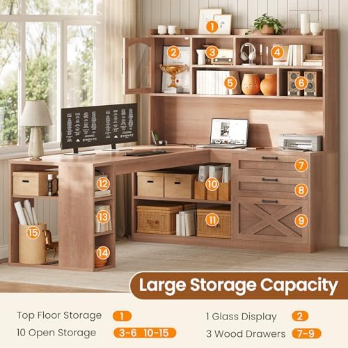 SEDETA 61" L Shaped Office Desk with Drawers and Storage, Light Brown - Image 4