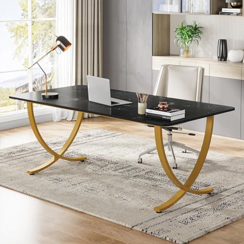 Tribesigns Executive Desk, 63” W x 31.5” D Large Office Desk, Modern Computer Desk Conference Table Meeting Room Table, Business Furniture for Home Office, Black and Gold by Tribesigns