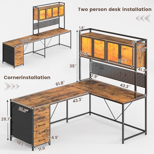 SEDETA L Shaped Gaming Corner Desk with Drawers, Hutch and Storage Shelves - Image 3