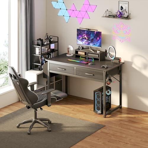DLisiting Computer Desk with Fabric Drawers for Home Office Bedroom, 40 Inch Small Gaming Desk with 2 Drawers, Study Writing Table PC Desks, Black - Image 4
