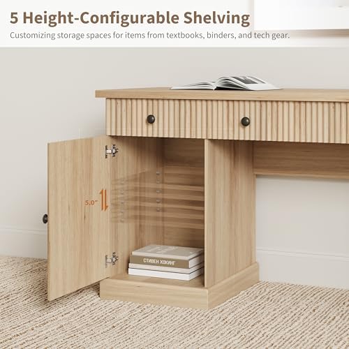 Garvee 60" Office Desk with Storage & Drawers for Home Office, Oak - Image 6