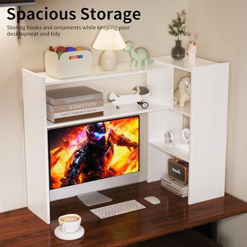 Aetheris Desktop Bookshelf, 43”Adjustable Office Desktop Organizer Shelf, Countertop Storage Hutch with 4 Shelves for Computer Desk, Adjustable Desk Hutch, Wooden Desktop Bookcase - Image 7
