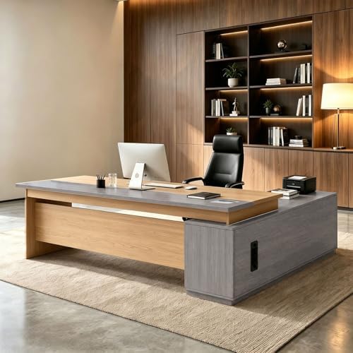 L Shaped Executive Desk with Drawers, Large Wood Workstation, Modern Executive Office Furniture for Home Office and Business Workspace, Multiple Sizes & Colors by Unknown