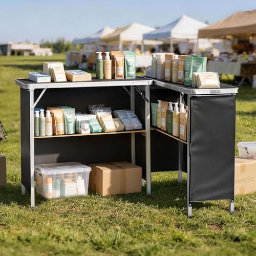 VEVOR Folding Portable Bar Table, 2 pcs, 38.6 x 15.2 x 34.3 in, with Carry Bag, Storage Shelf, Detachable Skirt, Quick and Easy Setup, Foldable Mobile Bartending Station for Events, Party, Tradeshow - Image 2