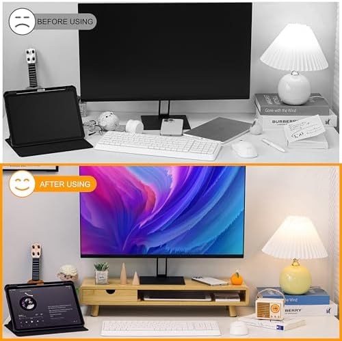 Homerays Monitor Stand with Drawer, Exquisite Computer Monitor Stand for Desk, Ergonomic Wood Monitor Stand Riser for Computer,Laptop,Printer,TV,Upgrade Bamboo - Image 4