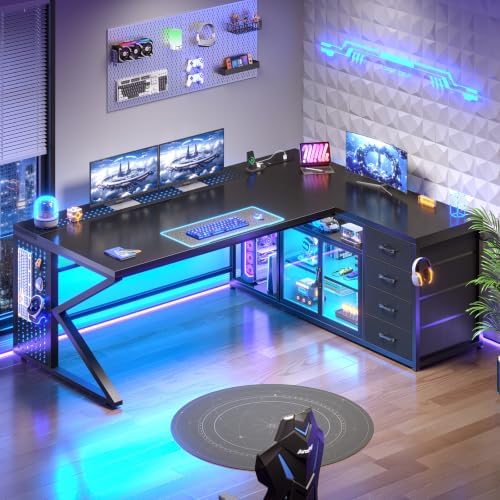 SEDETA 63"x27.6" L Shaped Gaming Desk with 4 Drawers Storage, Black by SEDETA