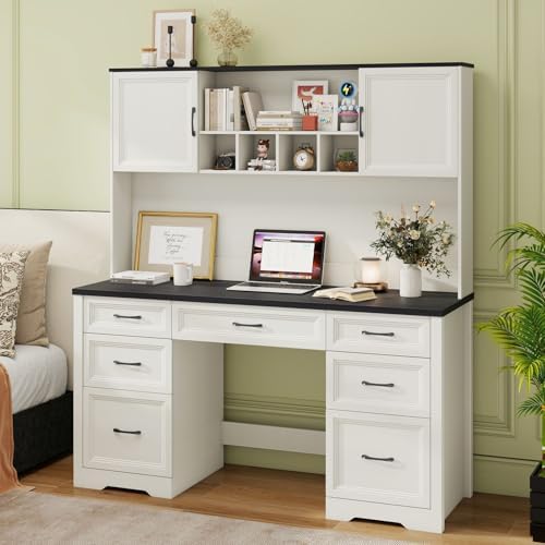 Vabches Farmhouse Executive Desk with 7 Drawers and Storage Cabinet, Rustic Large Home Writing Desk with Hutch, Workstation for Bedroom, Black - Image 6