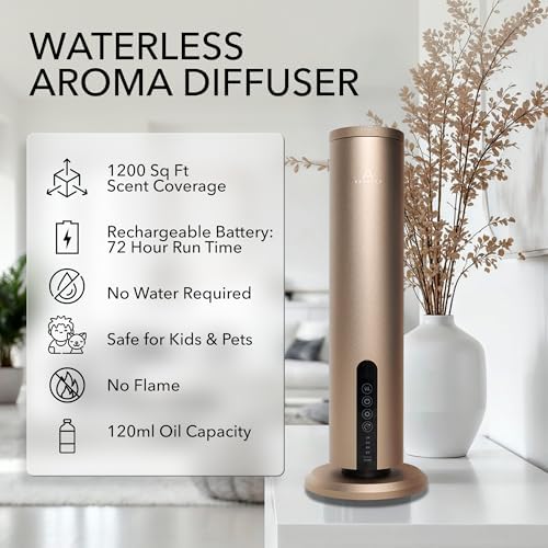Breeze Waterless Diffuser, Cordless & Rechargeable 2 Fragrance Oil, Gold - Image 2