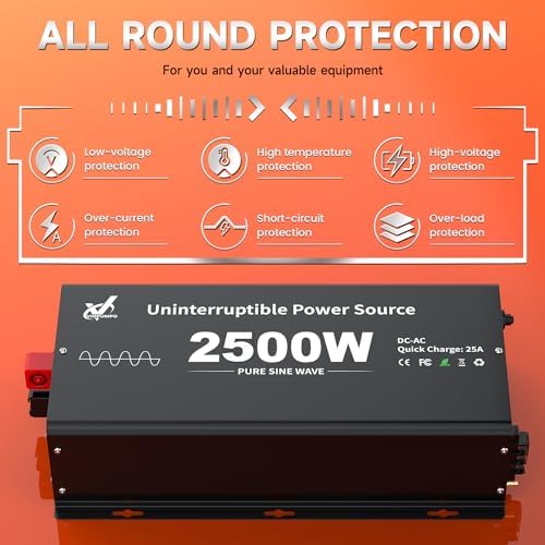 2500 Watt Sump Pump Battery Backup System, Pure Sine Wave Output, Professional Backup System in The Event of a Power Outage, Remote Controller with LCD Screen, Automatic Grid and Battery - Image 5