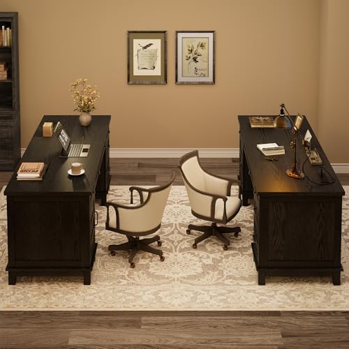Garvee 60" Wooden Home Office Desk with File Drawers, Executive Desk with Adjustable Cabinet, Farmhouse Wood Desk with Power Outlet, Distressed Study and Work Table, Rustic Black - Image 6