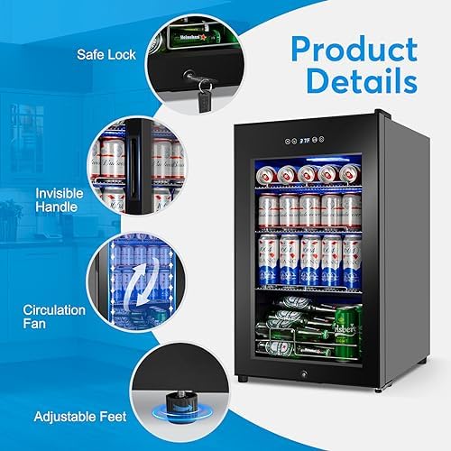 FoMup Beverage Refrigerator 17 inch Wide - 126 Can Beverage Cooler with Glass Door | Counter-Top/Freestanding Mini Beverage Beer Fridge | Temperature Memory | Invisible Door | Perfect for Soda,Beer - Image 3