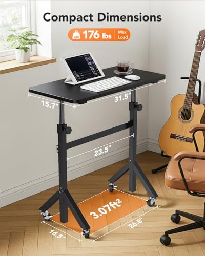 ErGear Small Standing Desk Adjustable Height, 6 Height Settings Up to 46.5″, Walking Pad Desk with Triangular Leg Design, Smooth Mobility with Lockable Wheels, Standing Desk for Walking Pad, Black - Image 2