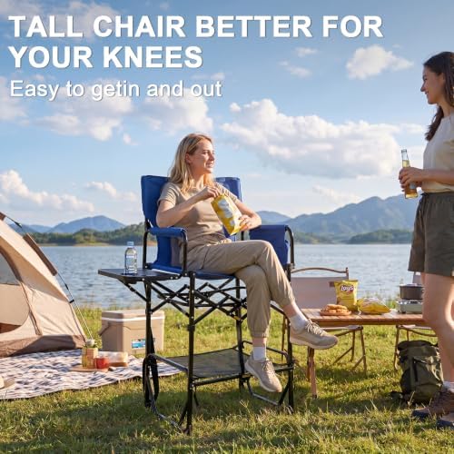 Romswi 2 Pack 30" Extra Tall Folding Camping Chairs, Heavy Duty Director Chairs with Side Table, Cup Holder & Storage Pocket, 400 LBS Support, Portable Outdoor Chairs for Camping, Sports, Events, Blue - Image 4