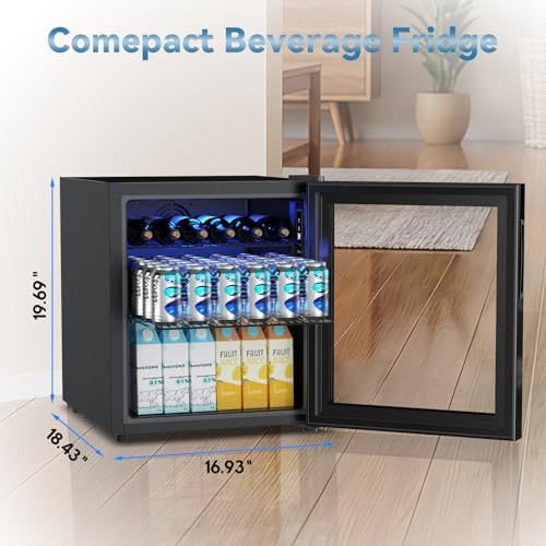 Velivi Mini Fridge with Glass Door-Small Fridge Desk Beverage Cooler for Beer Drinks 1.4 Cu.Ft Countertop Beverage Fridge with Adjustable Shelves, Led Light for Bedroom/Office/Dorm (Black) - Image 7