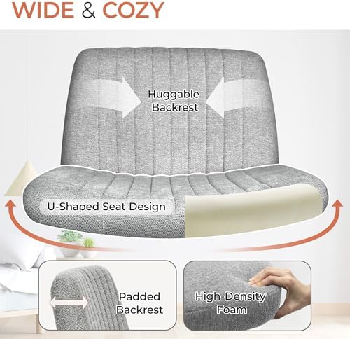 Orange Factory Criss Cross Chair, Wide Fabric Vanity Seat, Grey No Wheel - Image 4