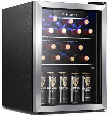Antarctic Star 1.7 Cu. Ft. Beverage Refrigerator, Holds Up to 68 Cans, Compact Drink Cooler with Stainless Steel-Framed Glass Door, Digital Temperature Display & Electronic Controls, Silver by AntarcticStar