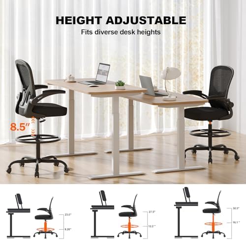 Synorla Ergonomic Tall Drafting Chair-Mesh Desk Chair with Flip-Up Arms - Image 4