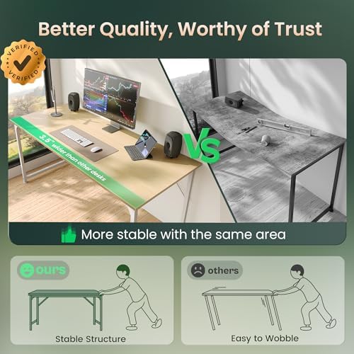 Huuger Computer Desk, 54 Inch Office Desk, Gaming Desk with Storage, Writing Desk Work Desk for Home Office, Study, Modern Simple Desk, Large Legroom, Metal Frame, Maple - Image 4