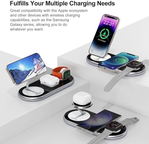 3 in 1 Charging Station for Apple Devices, Faster Mag-Safe Charger Stand, Magnetic Wireless Charger Station for iPhone 17 16 15 14 13 12 Pro Max Plus, Apple Watch iwacth & AirPods, Adjustable Angle - Image 4