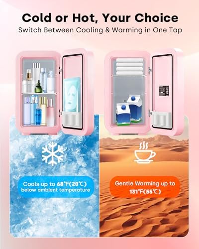 Enventor Mini Fridge with Dimmable LED Mirror, 6L/ 8 Can, AC/DC Power, Pink - Image 5