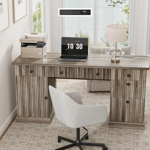 Garvee 60" Office Desk with Storage & Drawers for Home Office, Grey by Garvee