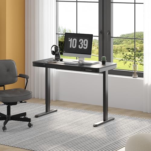 FLEXISPOT Comhar 48" Electric Standing Desk with Drawers, USB Charging Ports, Quick Assembly, Height Adjustable Sit Stand Computer Desk with Child Lock for Contemporary Home Office, Black - Image 2