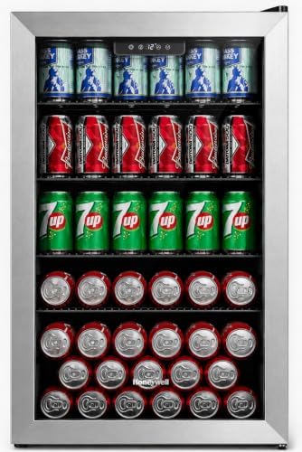 Honeywell Beverage Refrigerator and Cooler, 142 Can Mini Fridge with Glass Door for Soda Beer or Wine for Office or Bar with Adjustable Removable Shelving by HoneywellAirComfort