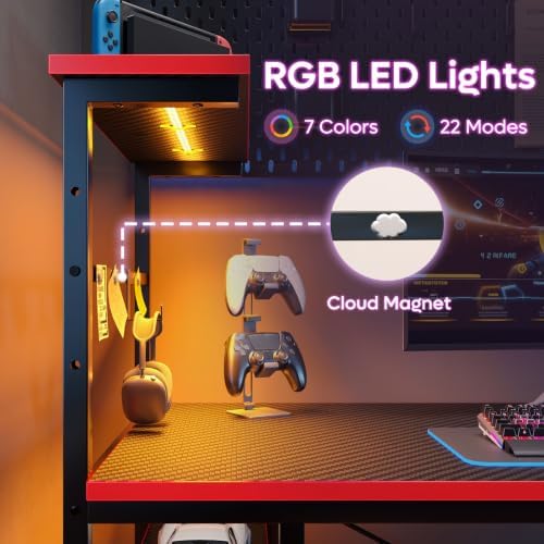 Bestier 44" Gaming Desk with LED & Storage,Gamer Desk, Carbon Fiber Black - Image 6