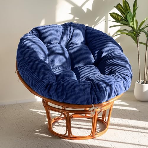HIGOGOGO Papasan Chair Cushion with Corduroy Cover (Without Chair), 48 x 48 Inch Supportive Cushion, Overstuffed Chair Cushion,Dark Blue by HIGOGOGO