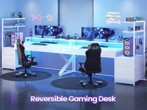 SEDETA 55" Gaming Desk with 6 Drawers and Hutch, Reversible, LED Lights - Image 3