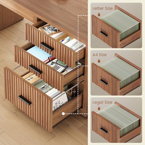 SEDETA Farmhouse L Shaped Standing Desk with Storage for Home Office, Brown - Image 5