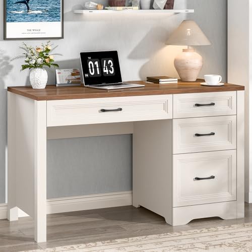 Vabches Farmhouse Executive Desk with Storage and Ample File Drawer, Rustic Large Home Writing Desk for Bedroom, White by Vabches