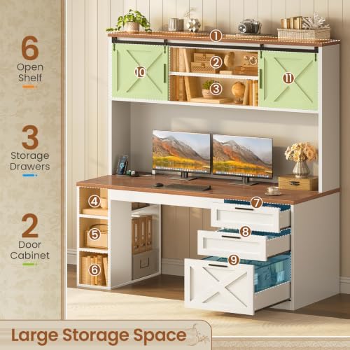SEDETA 55.1" Farmhouse Desk with Hutch & 3 Storage Drawers - Image 4