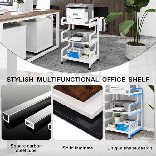 Natwind Stylish 3 Tier Printer Stand, Office Desk Side Storage Shelf ,White - Image 5