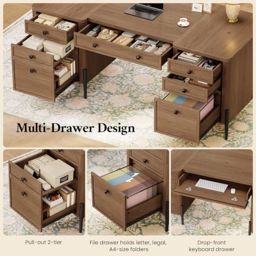 63" Executive Desk with 6 Drawers & 2 Storage Cabinet - Image 4