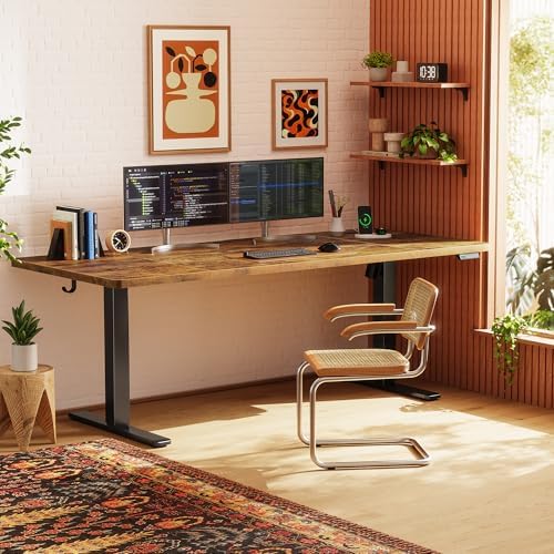 Huuger 71 x 30 Large Electric Standing Desk, Height Adjustable Computer Desk, 29.5" Deep Desktop, Stand up Gaming Office Table with 2 Hooks, 3 Preset Heights, for Home Office, Rustic Brown - Image 2