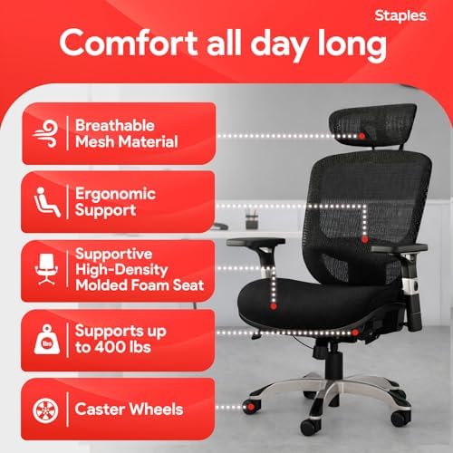 Staples Hyken Ergonomic Mesh Office Chair, Lumbar Support, Swivel, Black - Image 6