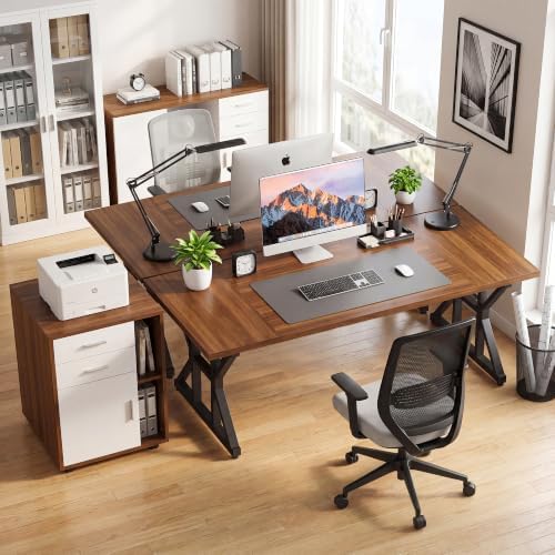 YOUDENOVA 71 Inch Executive Desk, Large Computer Office Desk Workstation with Thick Desktop & Heavy Duty Metal Legs, Modern Industrial Wood Writing Study Table for Home Office (Deep Brown/Black) - Image 7