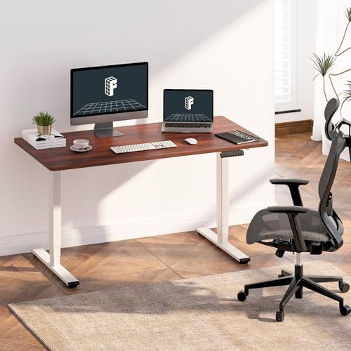 FLEXISPOT E6 Essential 3 Stages Dual Motor Electric Standing Desk 48x24 Inch Whole-Piece Board Height Adjustable Desk Electric Sit Stand Desk(White Frame + Mahogany Desktop, 2 Packages) - Image 2