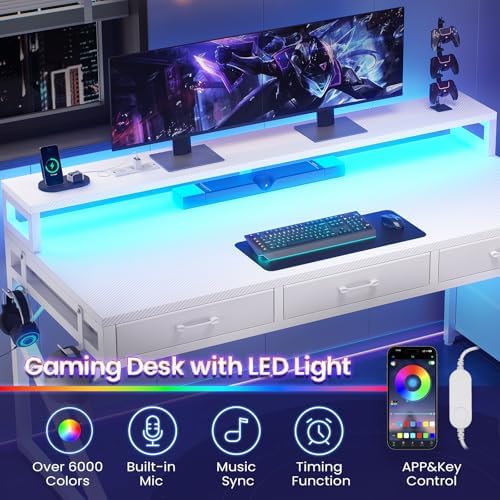 SEDETA 55" Gaming Desk with 6 Drawers and Hutch, Reversible, LED Lights - Image 5