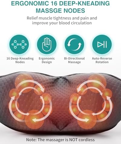Nekteck Shiatsu Foot and Cordless Neck Massager with Heat Combo for Pain Relief Deep Tissue, Body Relaxation Tools Gifts for Him Her - Image 6