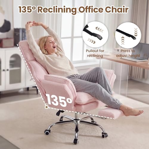 Big and Tall Office Chair with Flip Arms and Footrest, Teddy Criss Cross Legged Home Office Desk Chair with Pet Seat, Comfy Reclining Computer Gaming Chair, Pink - Image 5