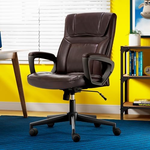 Serta Executive Office Chair with Lumbar Support, Padded Arms Leather Chair - Image 2