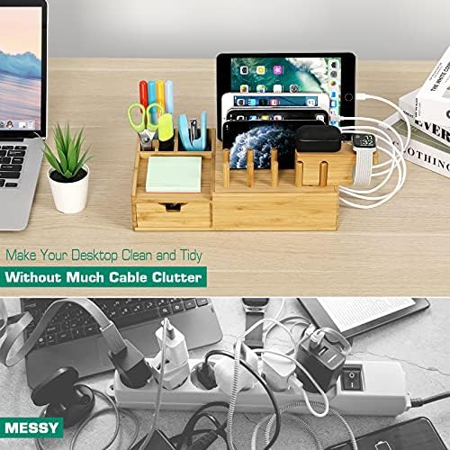 Darfoo Bamboo Charging Station for Multiple Devices with Drawer - Image 5